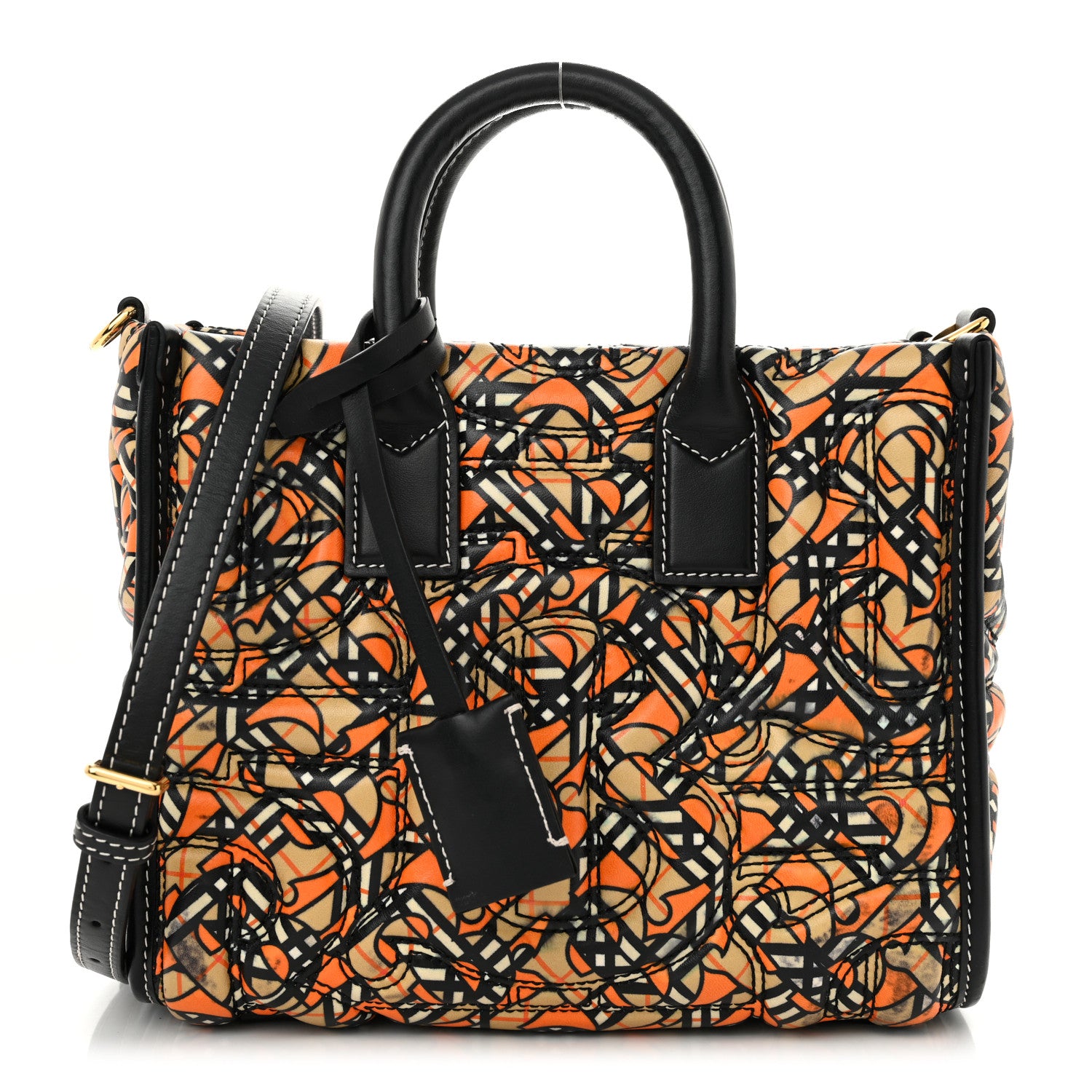 Burberry Lambskin Quilted Printed TB Heritage Check Mini Freya Tote Orange 1 of 11