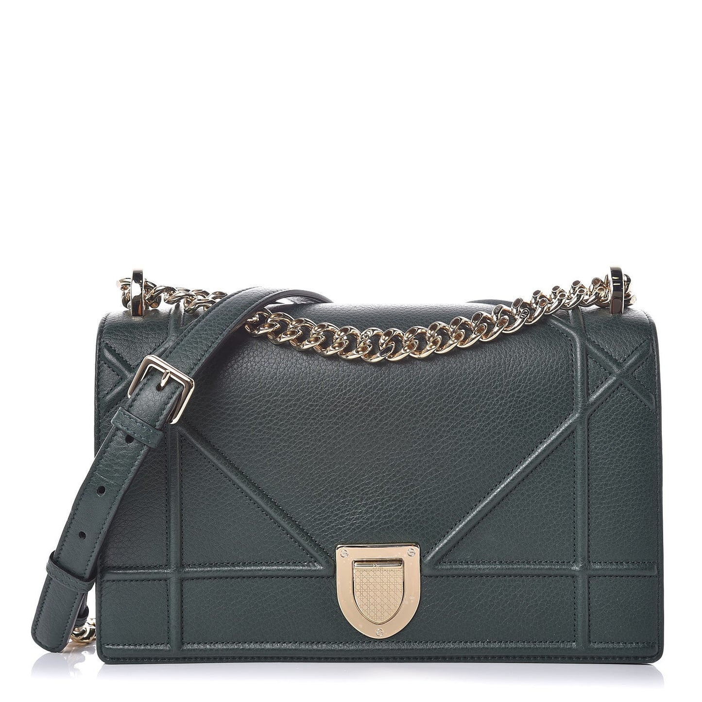 Grained Calfskin Medium Diorama Flap Bag Green