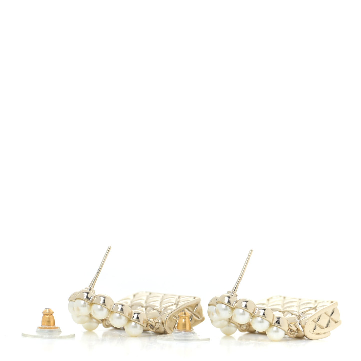 Pearl Quilted CC Flap Bag Earrings Gold
