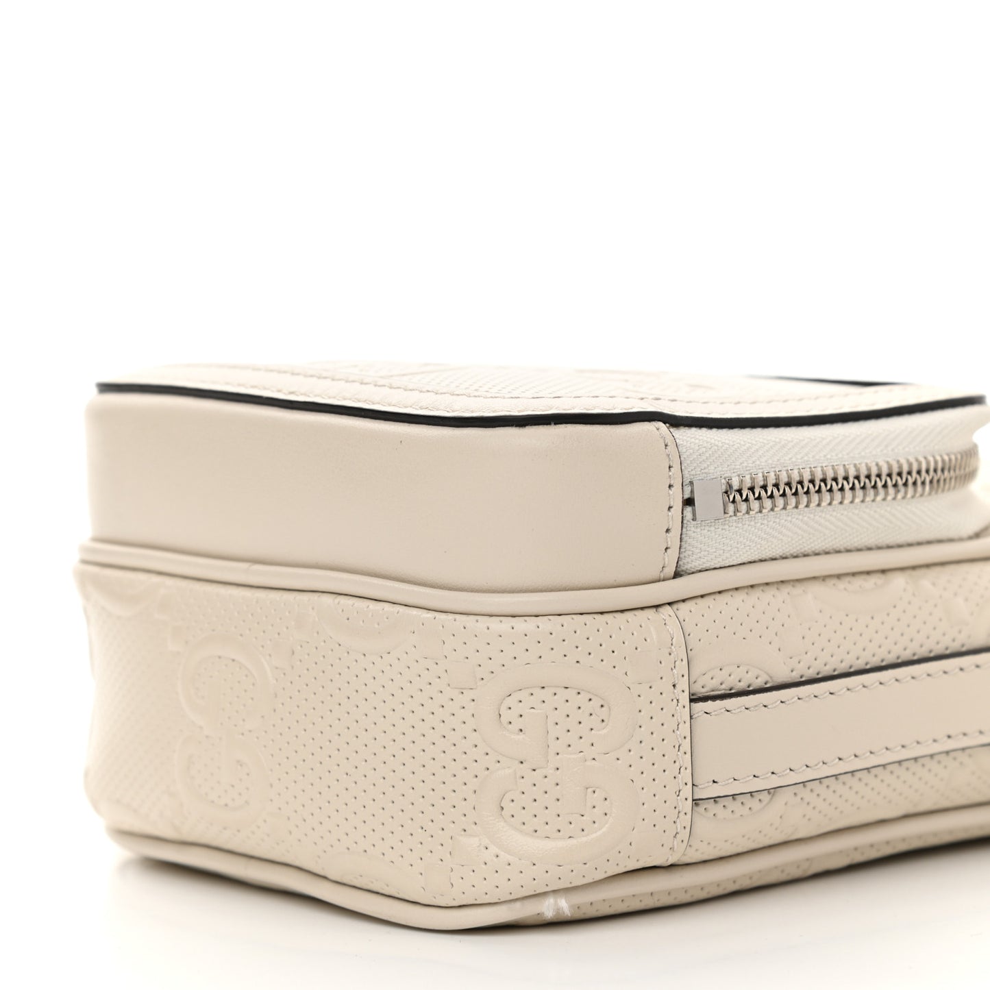 Calfskin GG Tennis Embossed Mini Double Zip Messenger Bag Mystic White