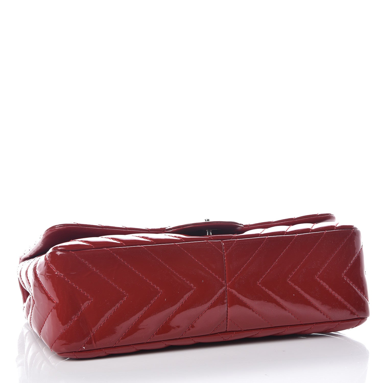Chanel Patent Chevron Quilted Jumbo Single Flap Red 5 of 15