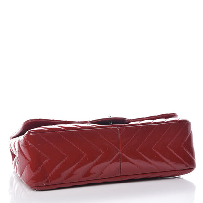 Chanel Patent Chevron Quilted Jumbo Single Flap Red 5 of 15