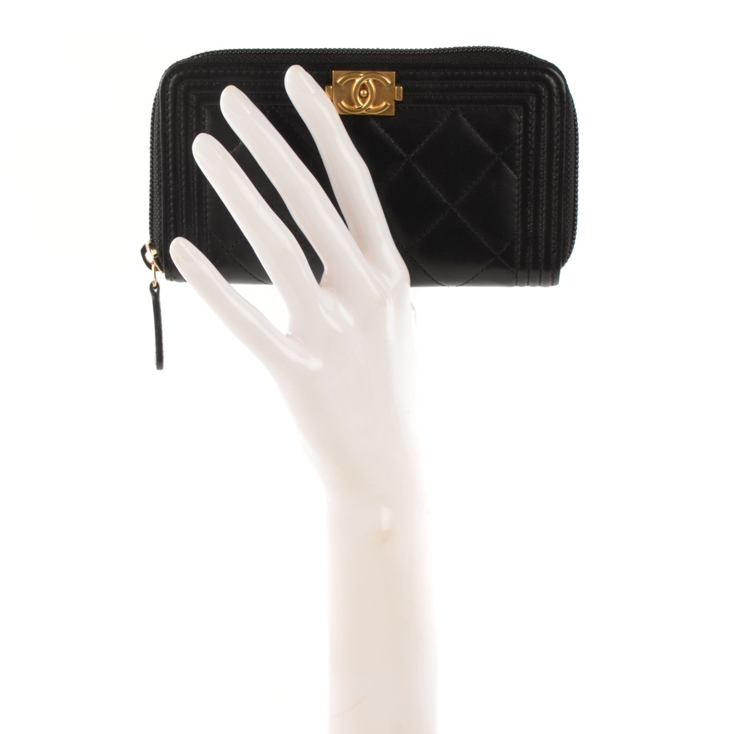 Chanel Lambskin Quilted Small Boy Zip Around Wallet Black 2 of 8