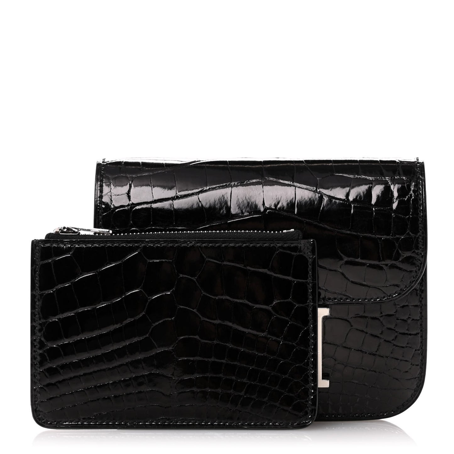 Shiny Alligator Constance Slim Wallet Black