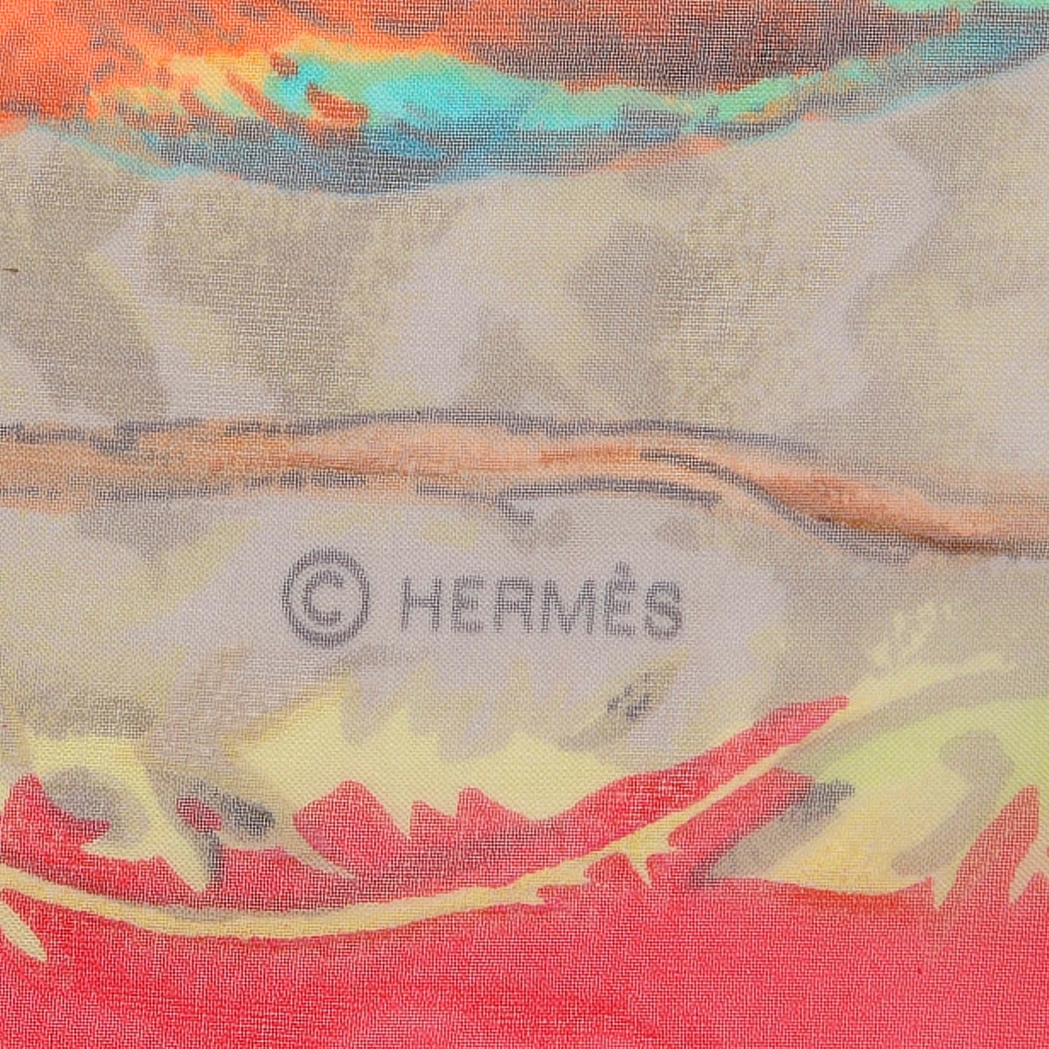 Hermes Silk Mousseline Equateur Shawl 140 Framboise Tilleul Bleu Canard 4 of 5