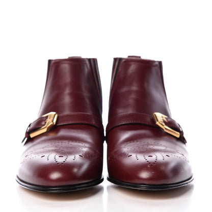 Gucci New Waxed Calfskin Womens G Medallion Toe Ankle Boots 37 Red Bordeaux 2 of 9