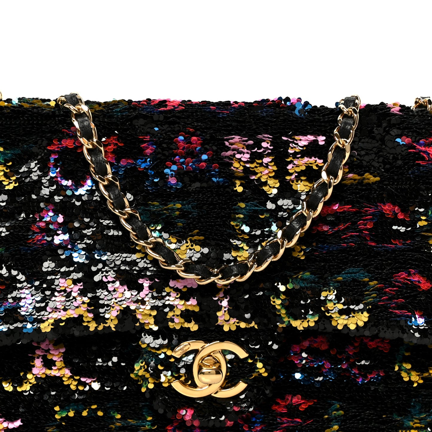 Sequin Logo CC Small Single Flap Black Multicolor