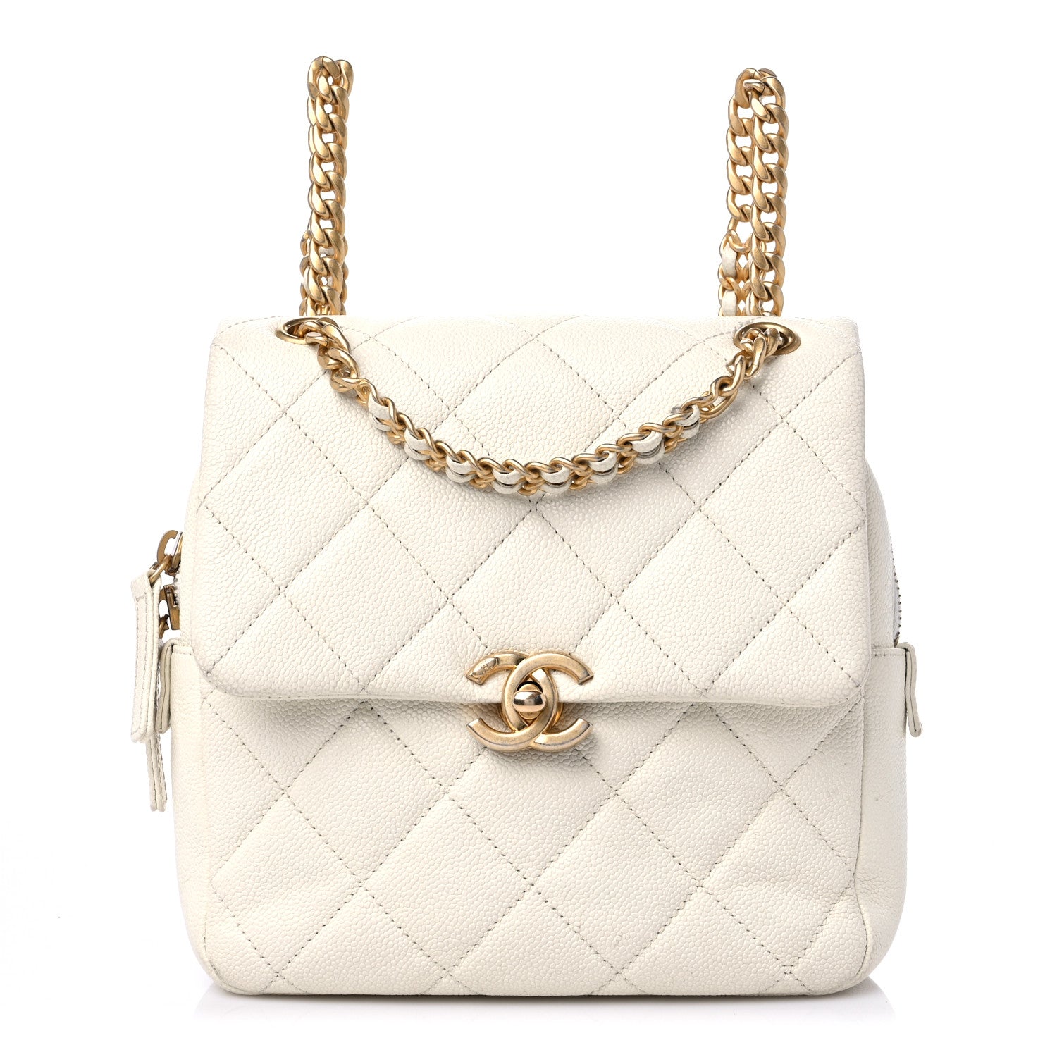 Chanel Shiny Caviar Quilted Chain Melody Backpack White 1 of 15
