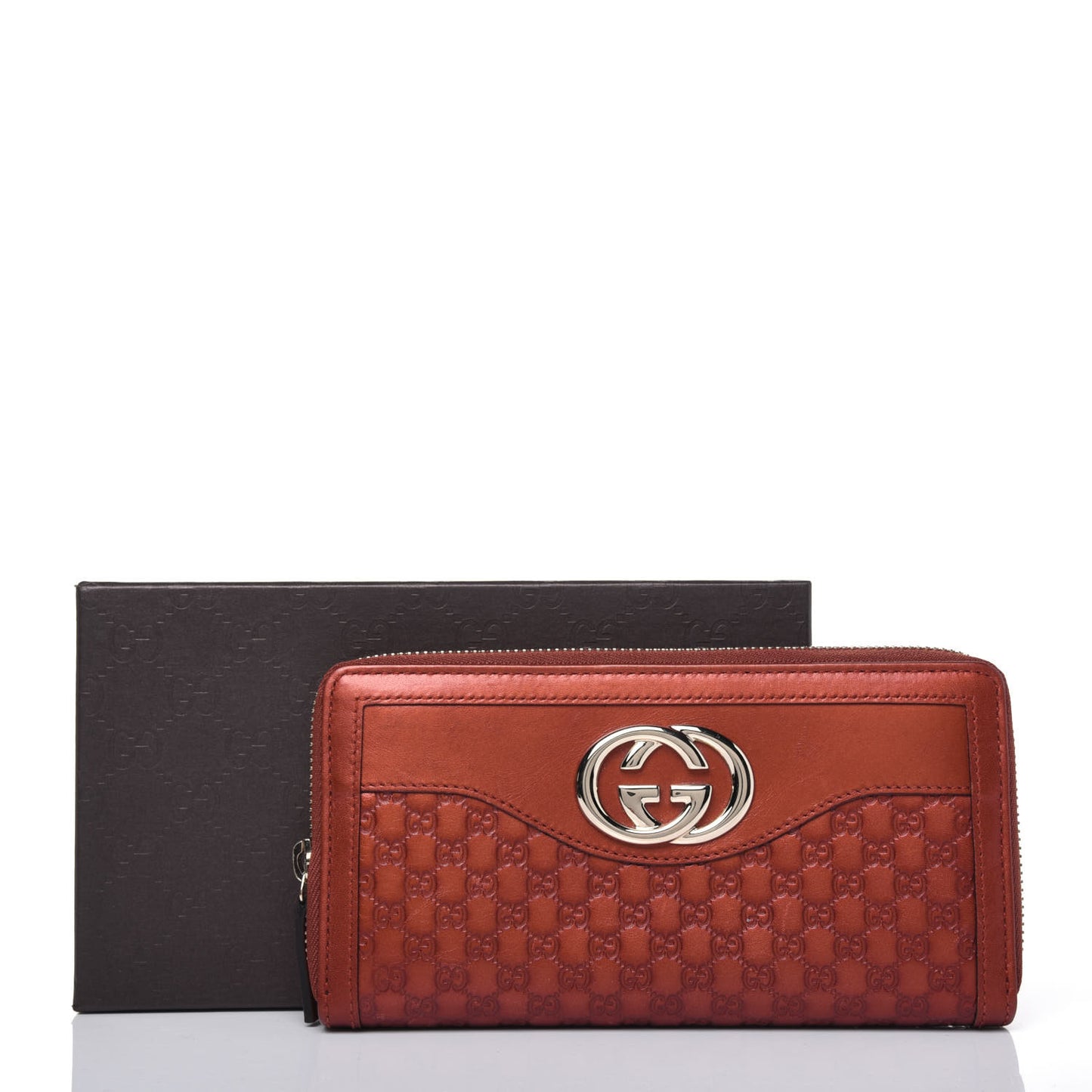 Metallic Microguccissima Sukey Zip Around Wallet Burnt Orange
