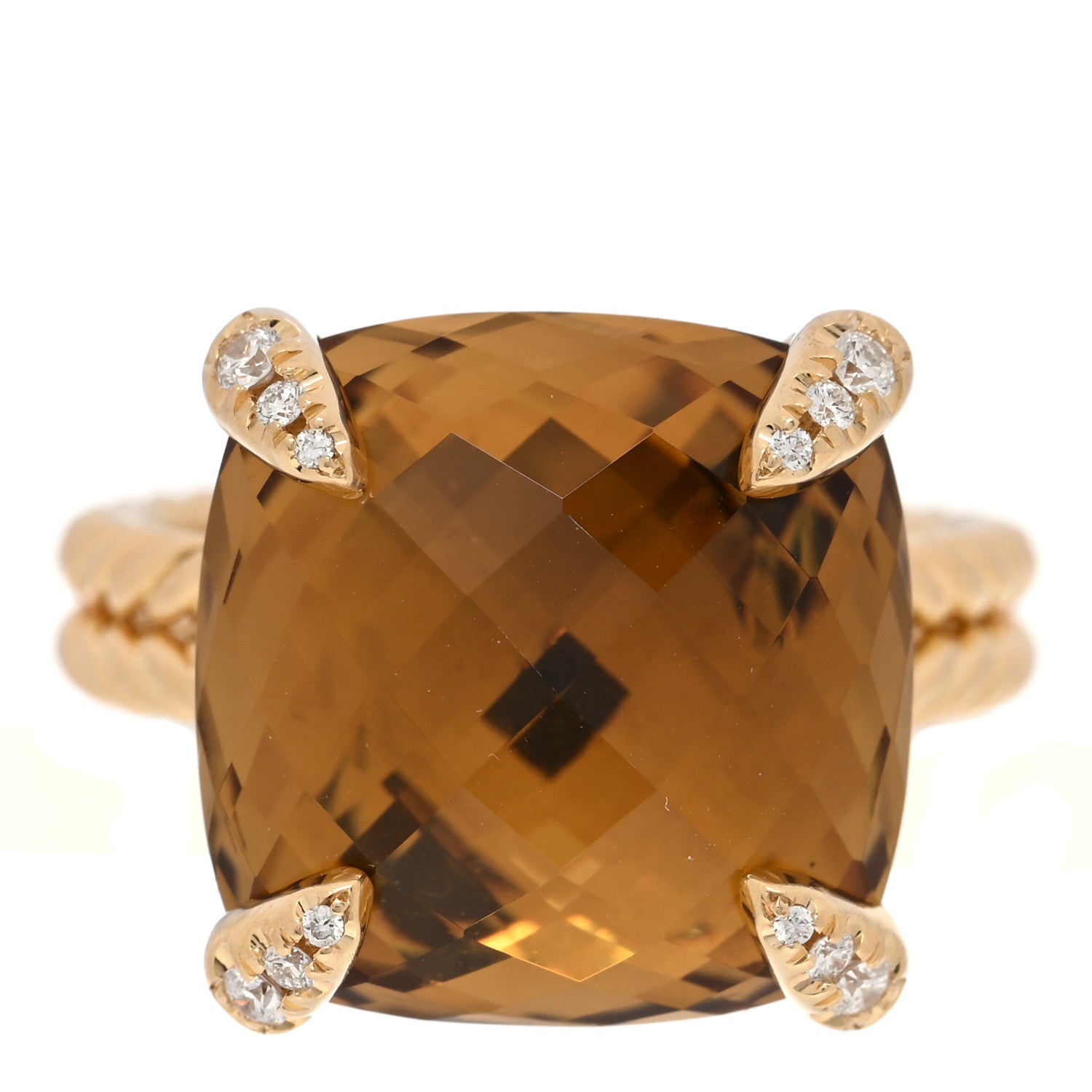 David Yurman 18K Yellow Gold Diamond Citrine 14mm Chatelaine Ring 49 4.75 1 of 4
