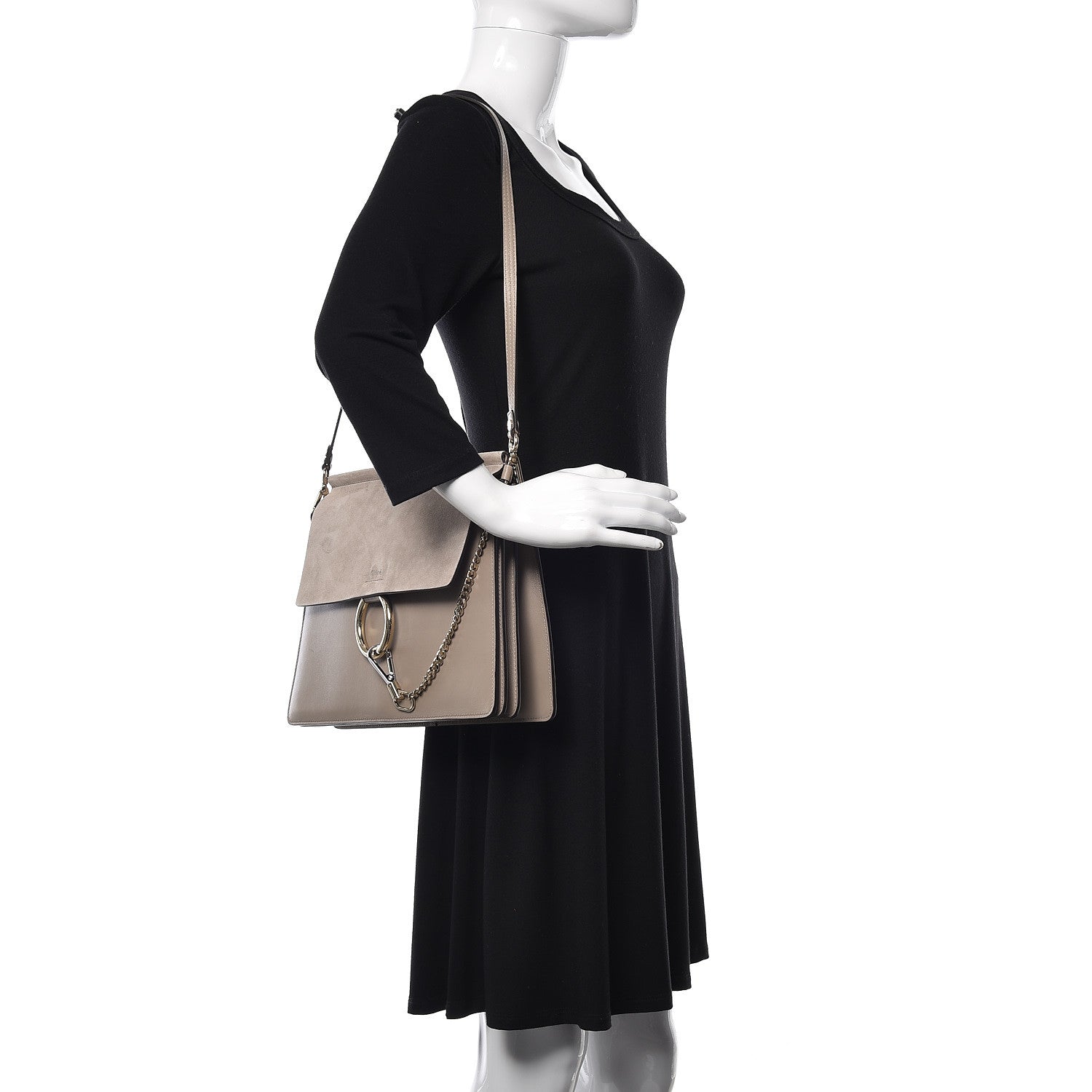 Chloe Calfskin Suede Medium Faye Shoulder Bag Motty Grey 2 of 10