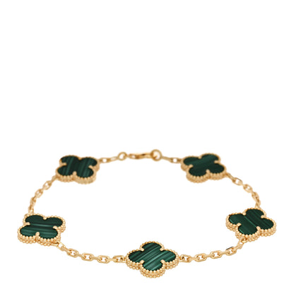 Van Cleef & Arpels 18K Yellow Gold Malachite 5 Motifs Vintage Alhambra Bracelet 1 of 5