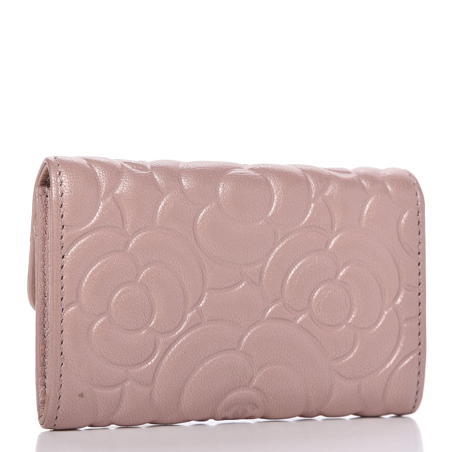 Chanel Goatskin Camellia Embossed Card Holder Wallet Light Pink 3 of 9