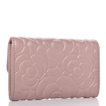 Chanel Goatskin Camellia Embossed Card Holder Wallet Light Pink 3 of 9