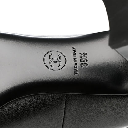 Chanel Shiny Lambskin Patent Calfskin Cap Toe Ankle Pearl Chain Pumps 39.5 Black 7 of 9