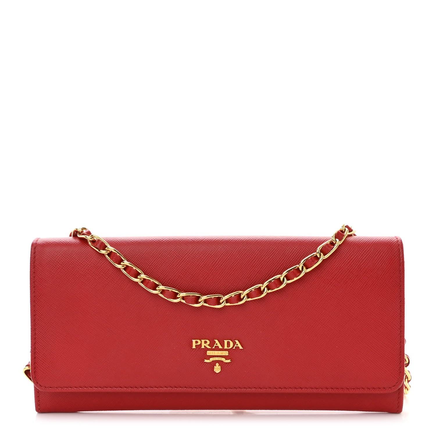 Prada Saffiano Metal Oro Chain Wallet Fuoco 1 of 11