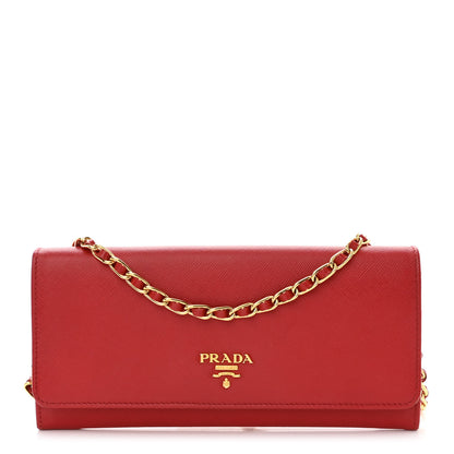 Prada Saffiano Metal Oro Chain Wallet Fuoco 1 of 11