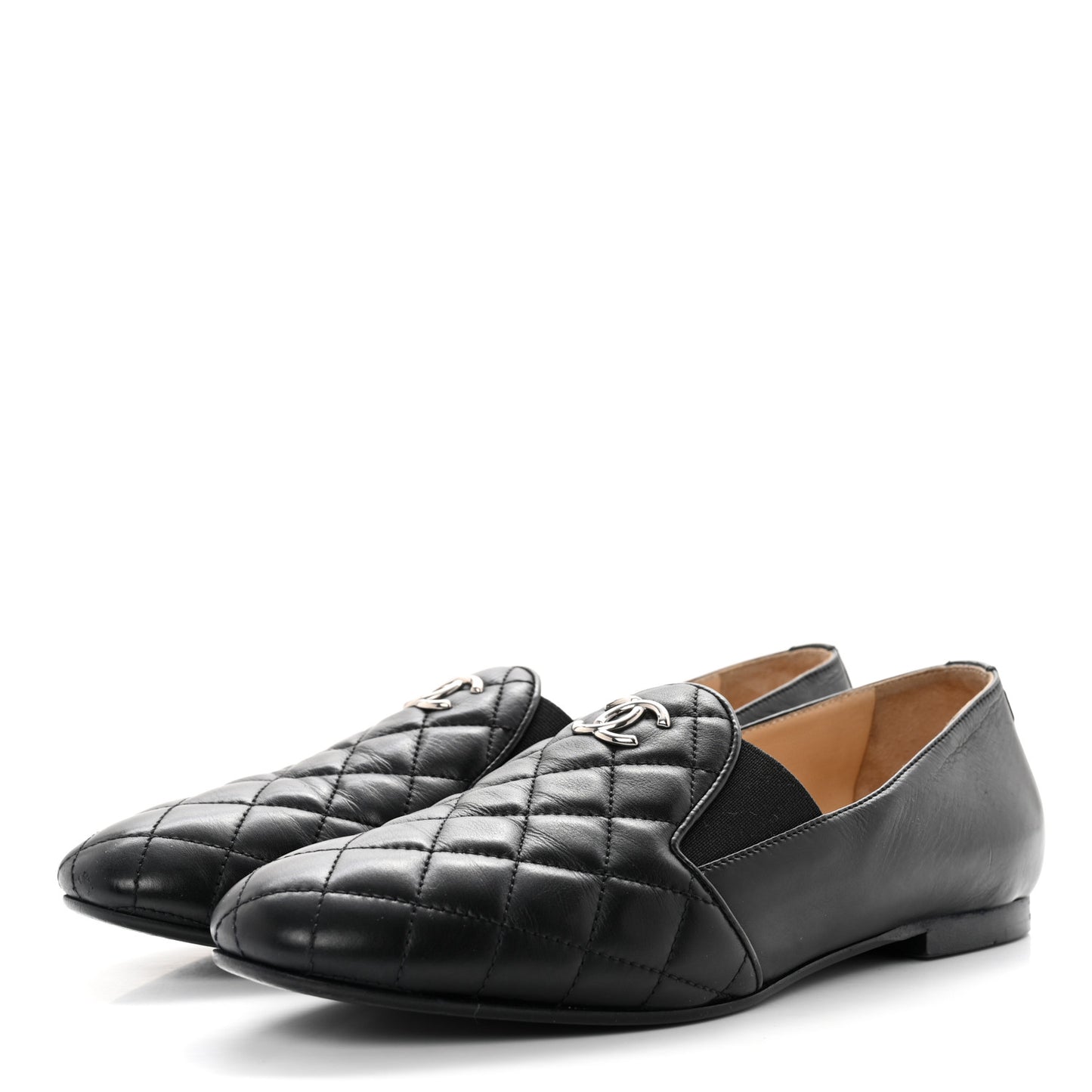 Calfskin Quilted CC Moccasin Loafers 37 Black