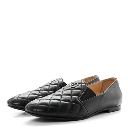 Chanel Calfskin Quilted CC Moccasin Loafers 37 Black 3 of 8