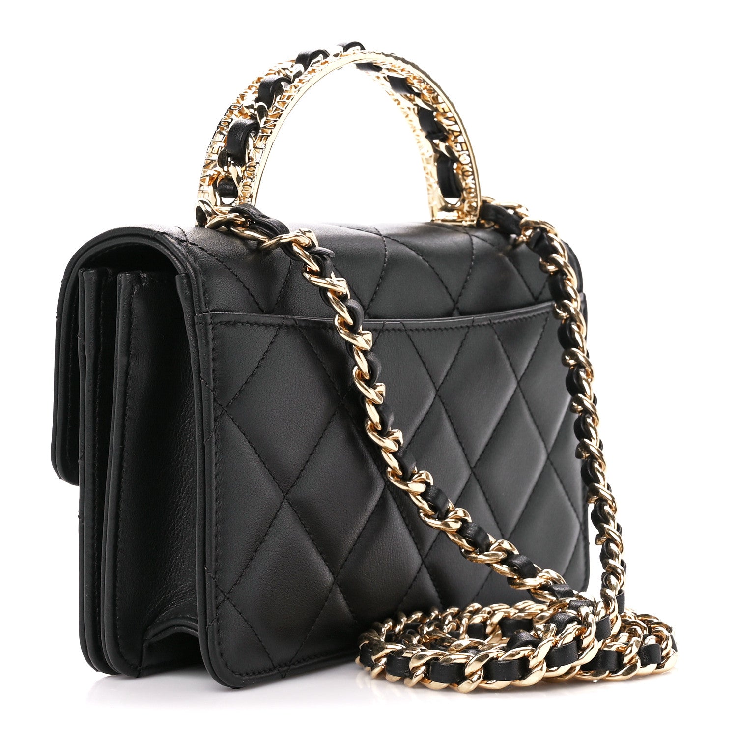 Chanel Shiny Calfskin Quilted Mini Metal Top Handle Flap Black 3 of 11