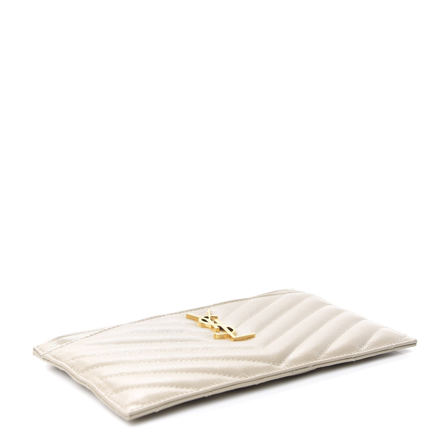Saint Laurent Grain De Poudre Chevron Monogram Bill Pouch Sea Salt 4 of 8