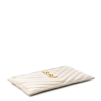Saint Laurent Grain De Poudre Chevron Monogram Bill Pouch Sea Salt 4 of 8