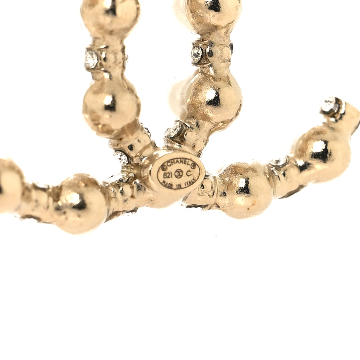 Chanel Pearl Crystal Nefertiti CC Earrings Gold 4 of 4