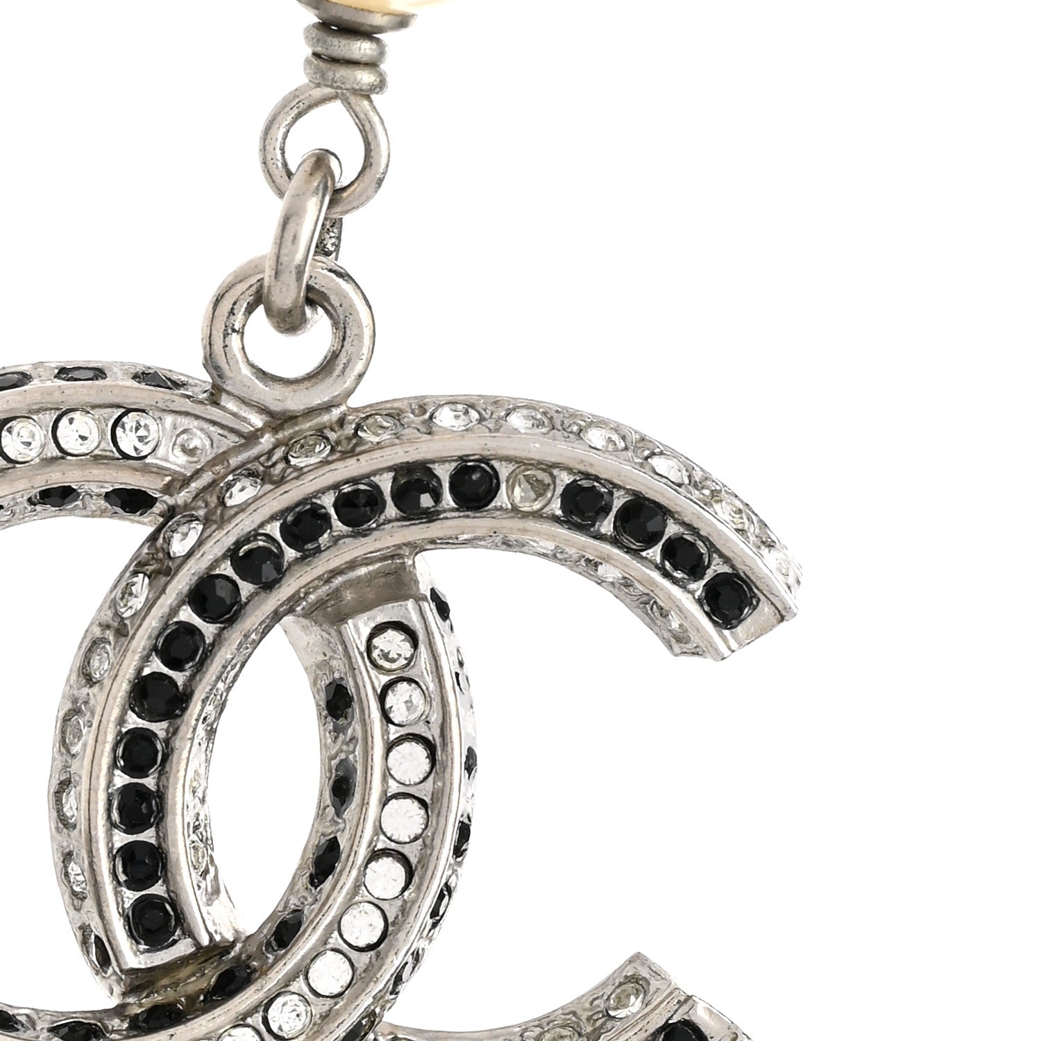Chanel Pearl Crystal Bead CC Long Necklace Black Silver 6 of 6