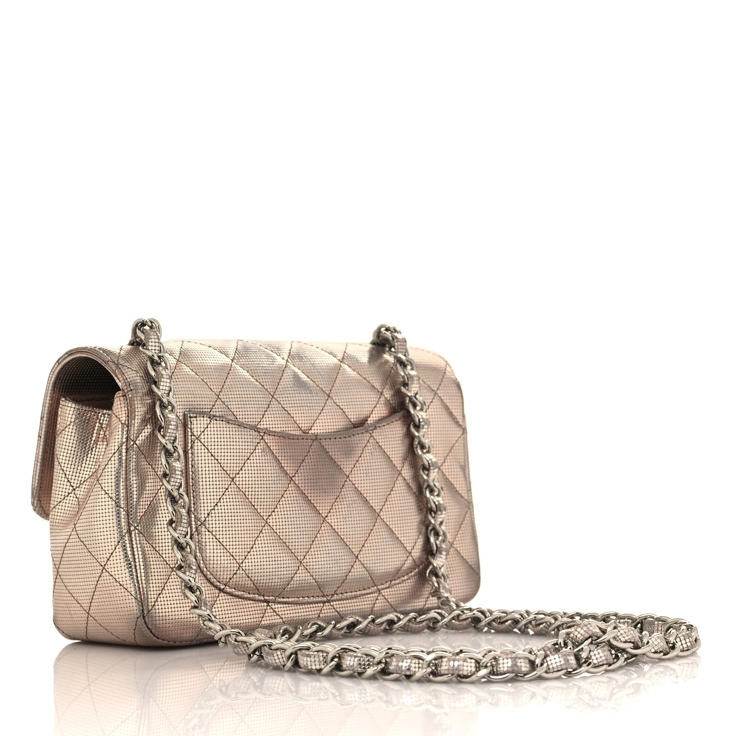 Chanel Metallic Calfskin Quilted Pixel Effect Mini Rectangular Flap Pink Gold 2 of 12