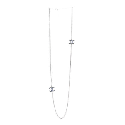 Chanel Crystal Baguette CC Double Strand Necklace Silver Blue 3 of 6