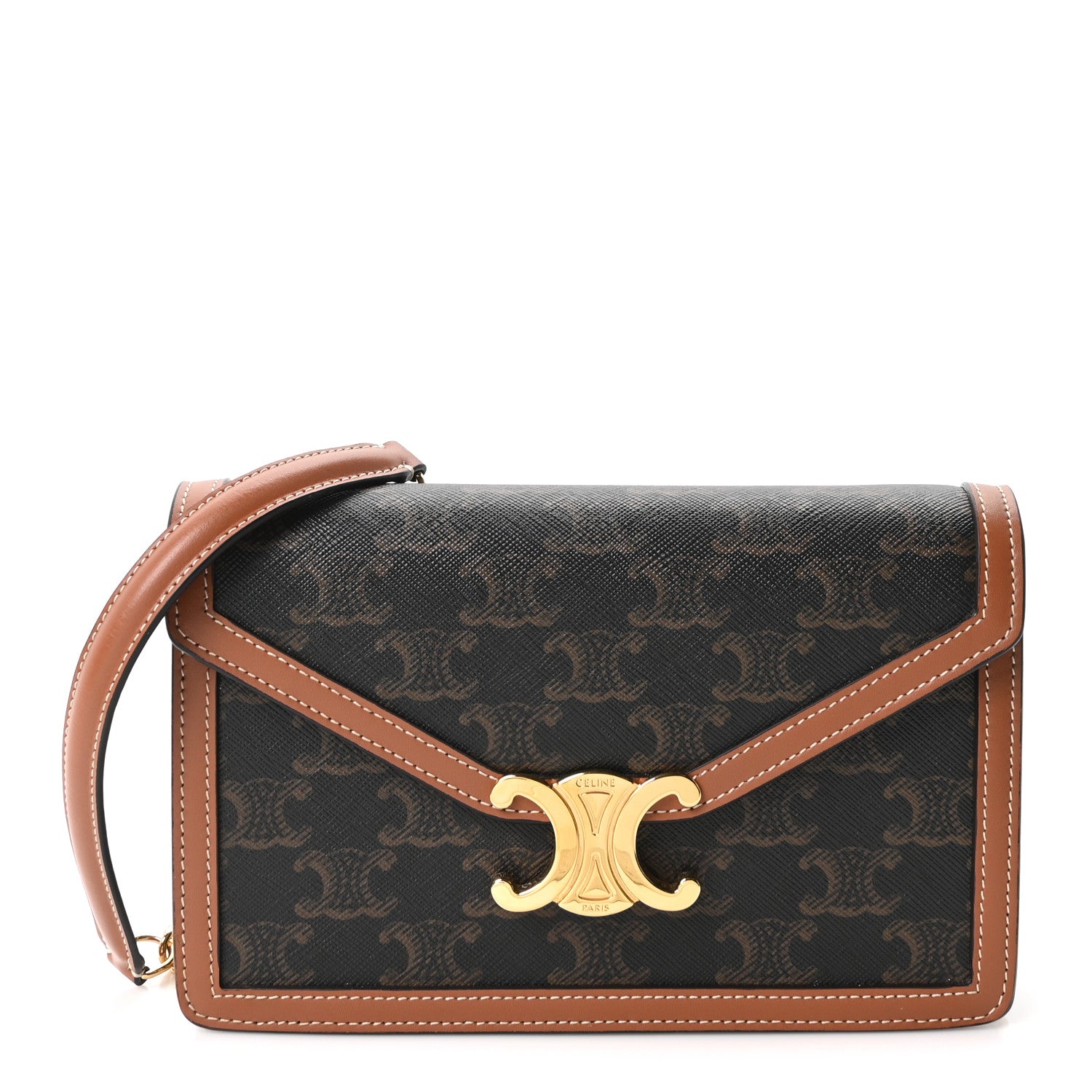 Celine Triomphe Canvas Calfskin Margo Wallet on Chain Tan 1 of 10
