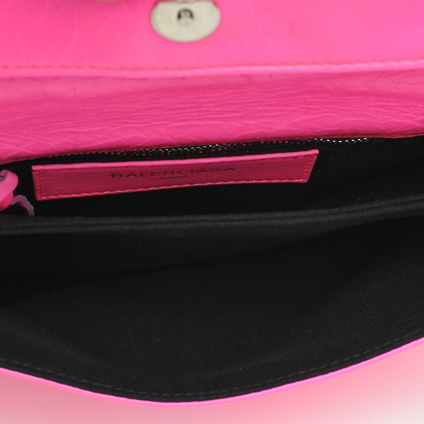 Agneau Classic Silver Hardware Mini Envelope Strap Clutch Rose Fluo