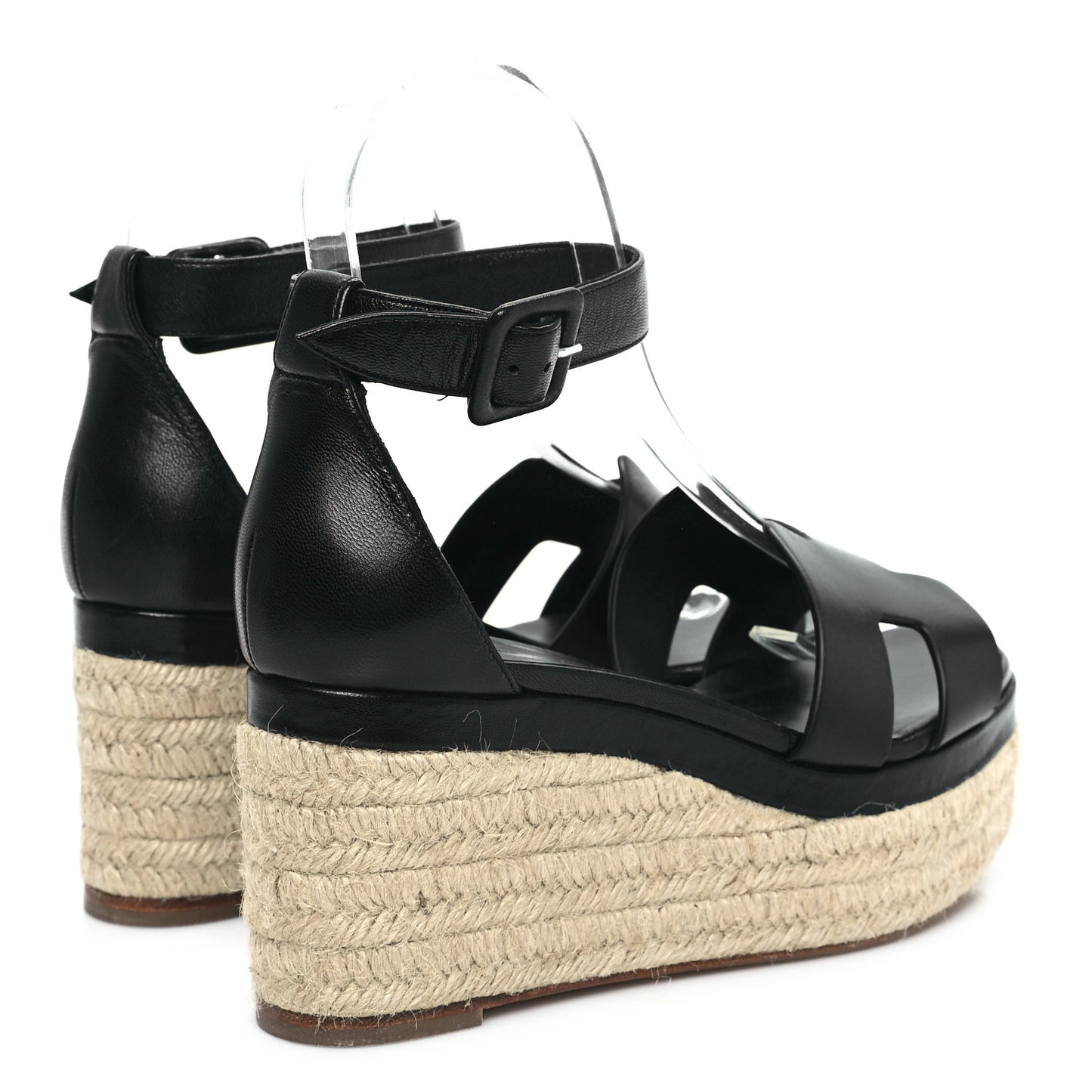 Goatskin Elda Espadrille Wedge Sandals 37 Black