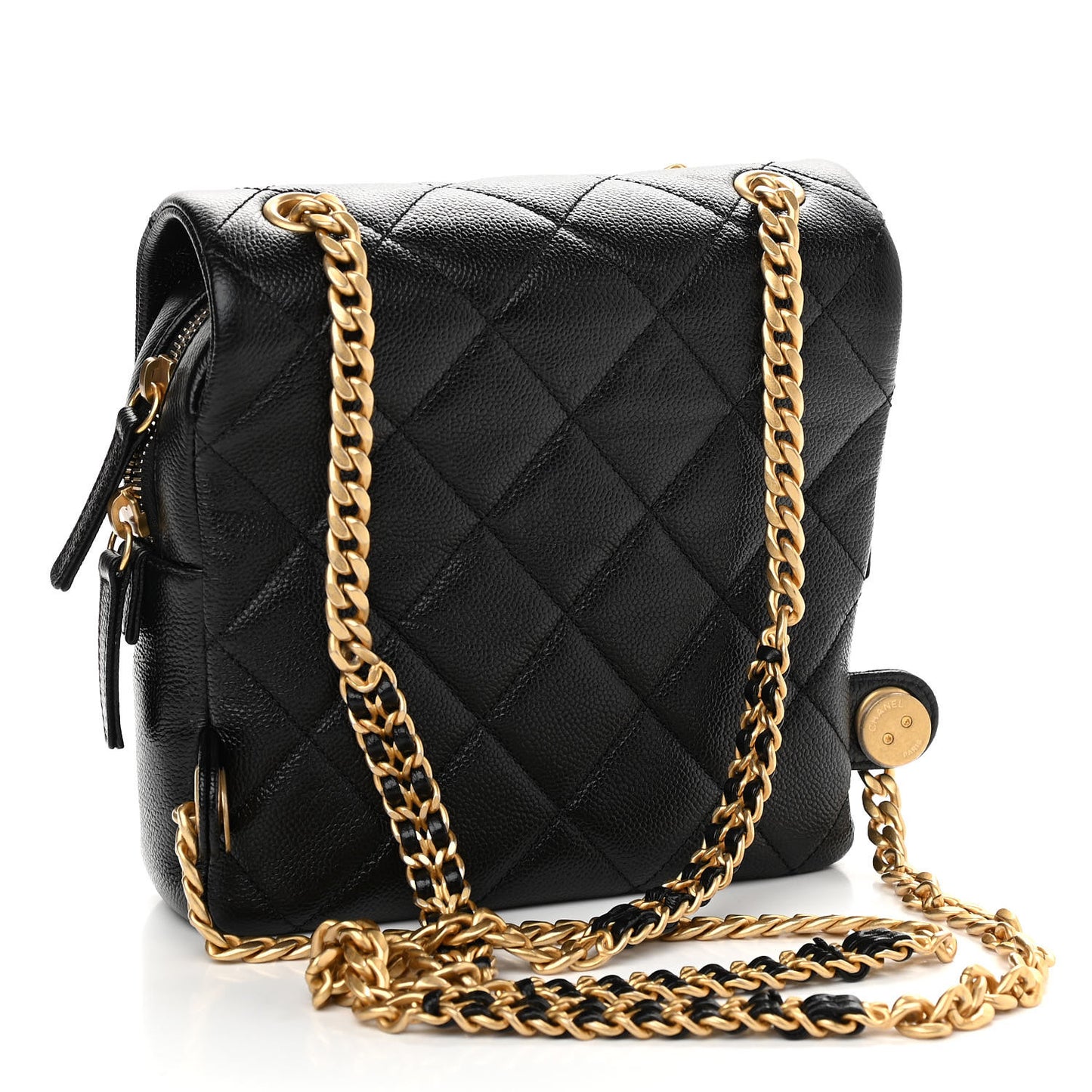 Shiny Caviar Quilted Chain Melody Backpack Black