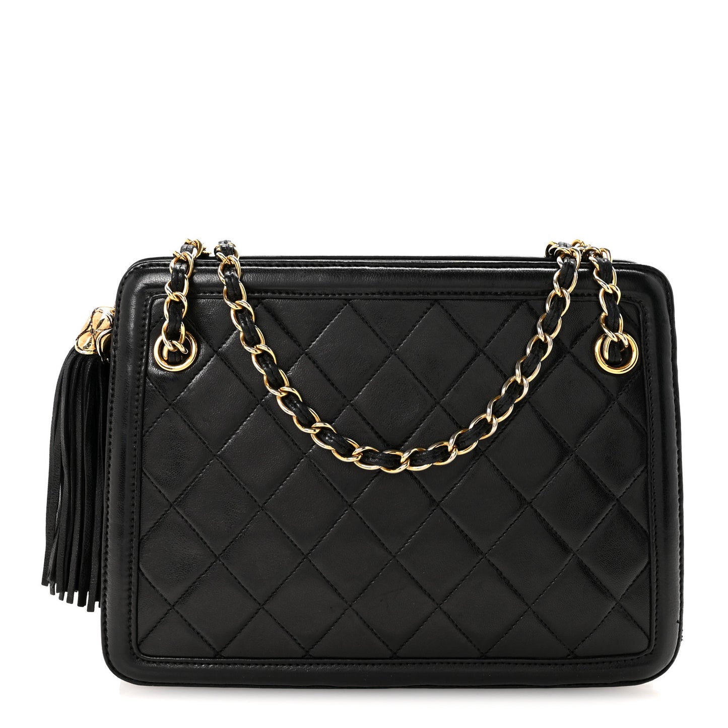 Lambskin Quilted Tassel Bag Black