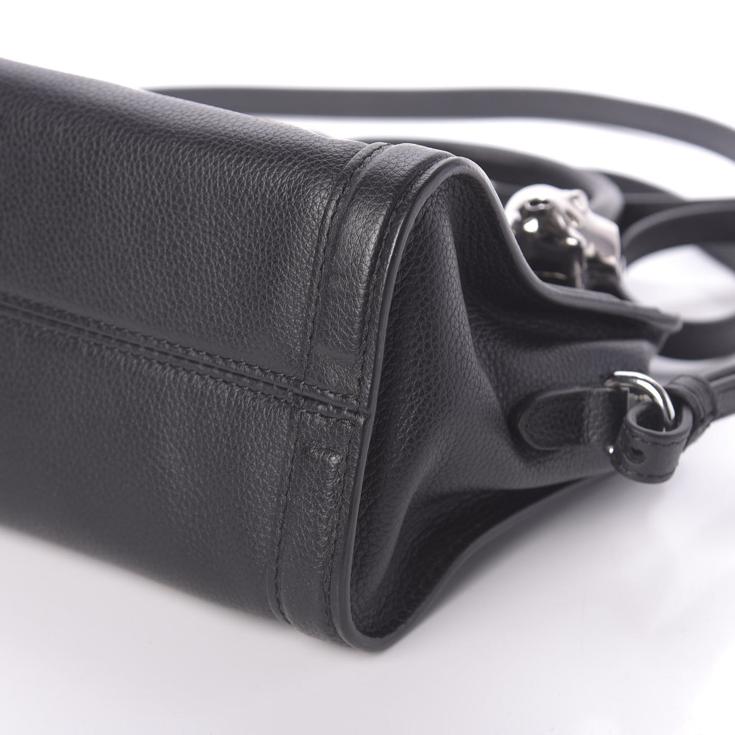 Pebbled Calfskin Mini Skull Padlock Zip Around Tote Black