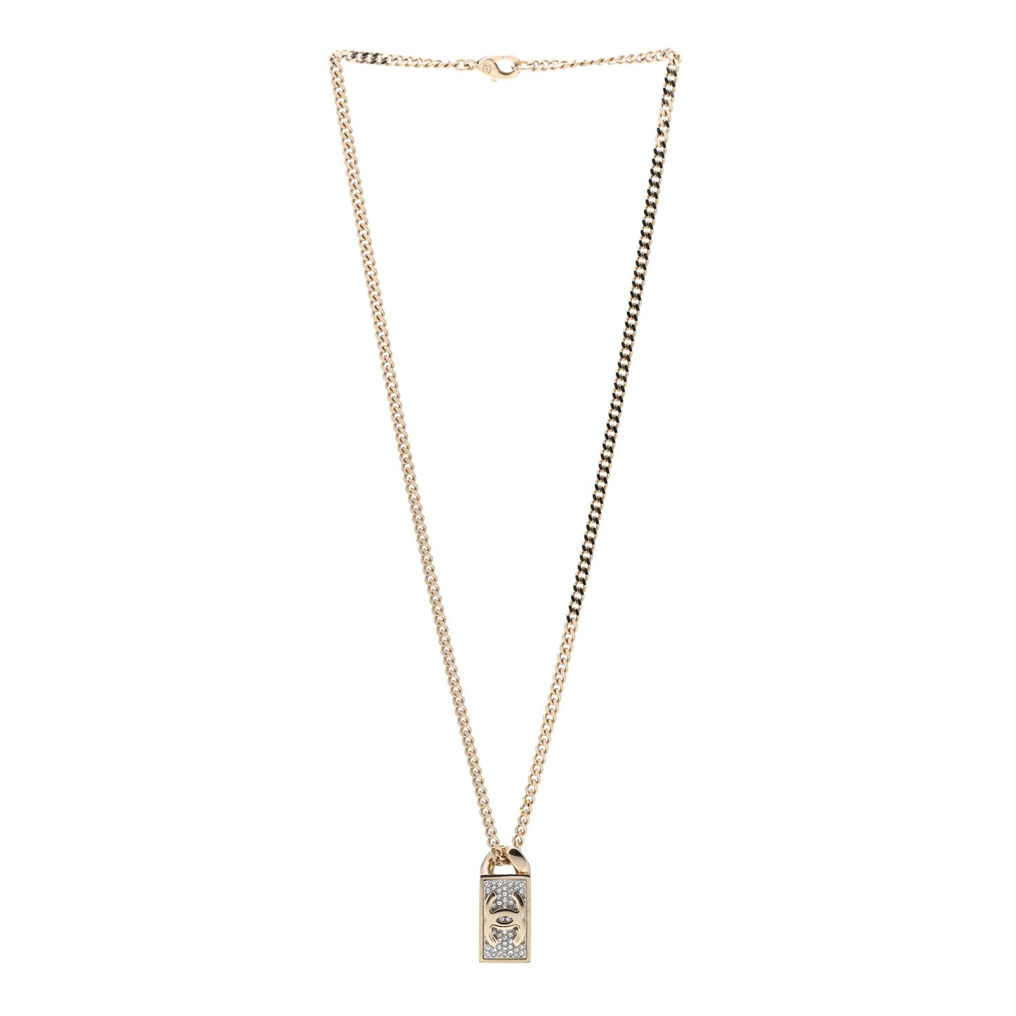 Crystal Dog Tag Chain Necklace Gold