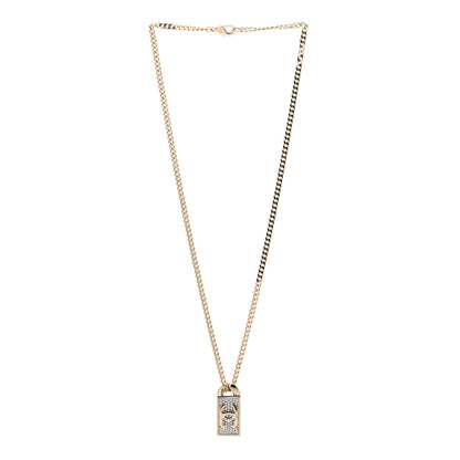 Chanel Crystal Dog Tag Chain Necklace Gold 3 of 7