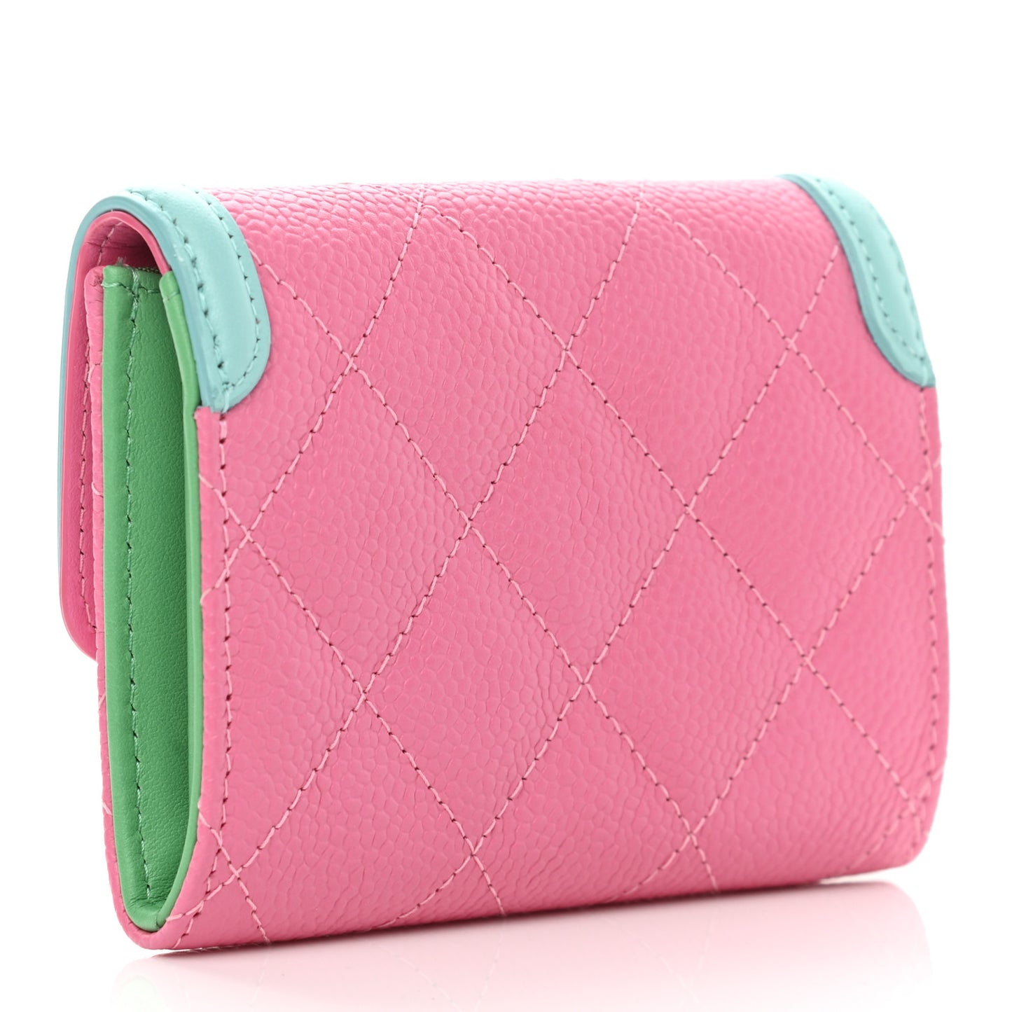 Caviar Quilted Filigree Flap Card Holder Pink Blue Green