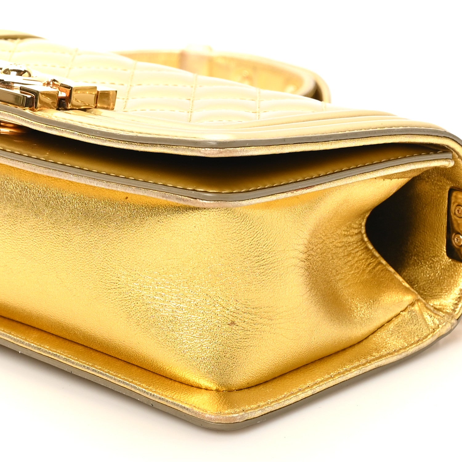 Chanel Metallic Patent Calfskin Quilted Small Boy Flap Gold 10 of 11