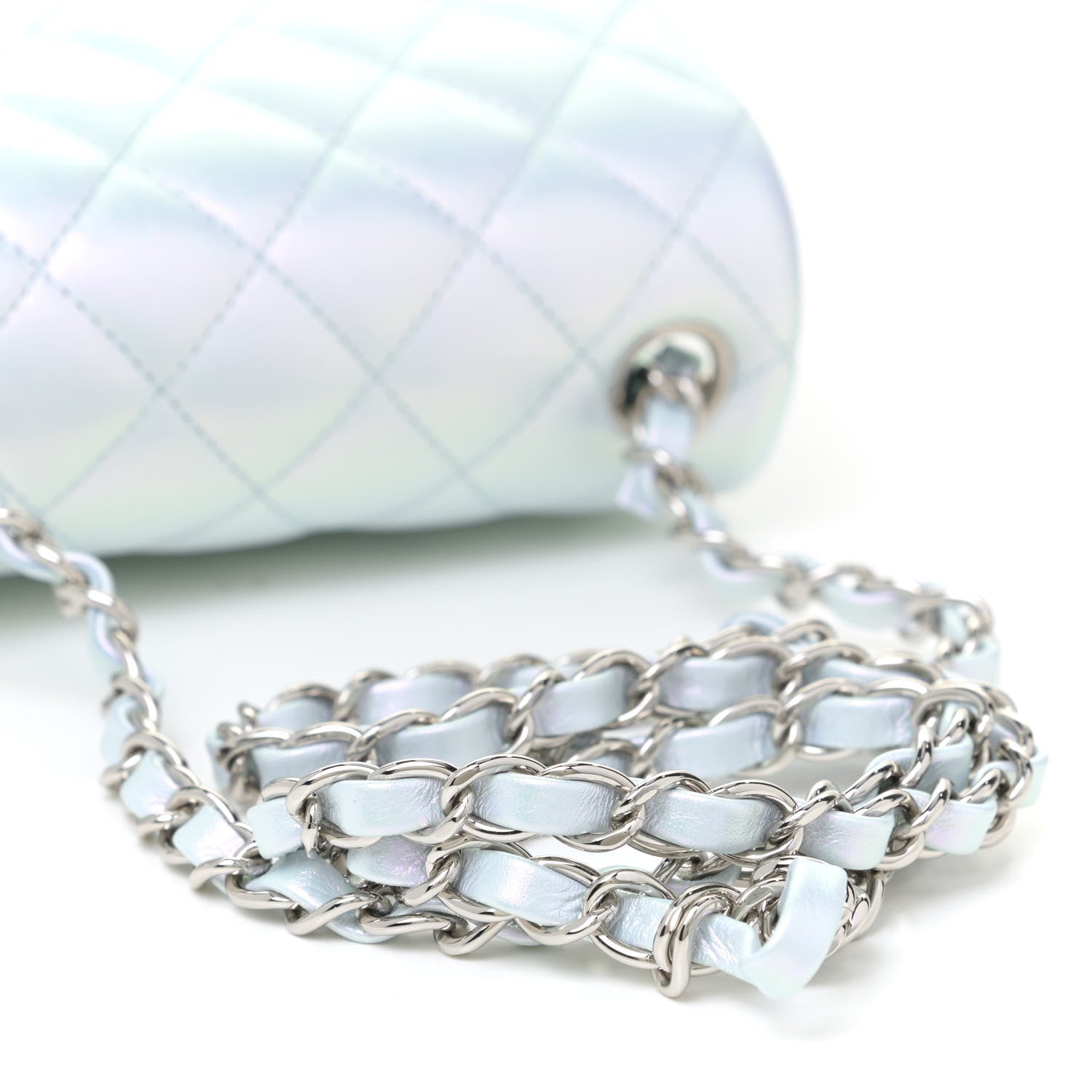 Chanel Iridescent Lambskin Quilted Mini Square Flap Light Blue 10 of 12