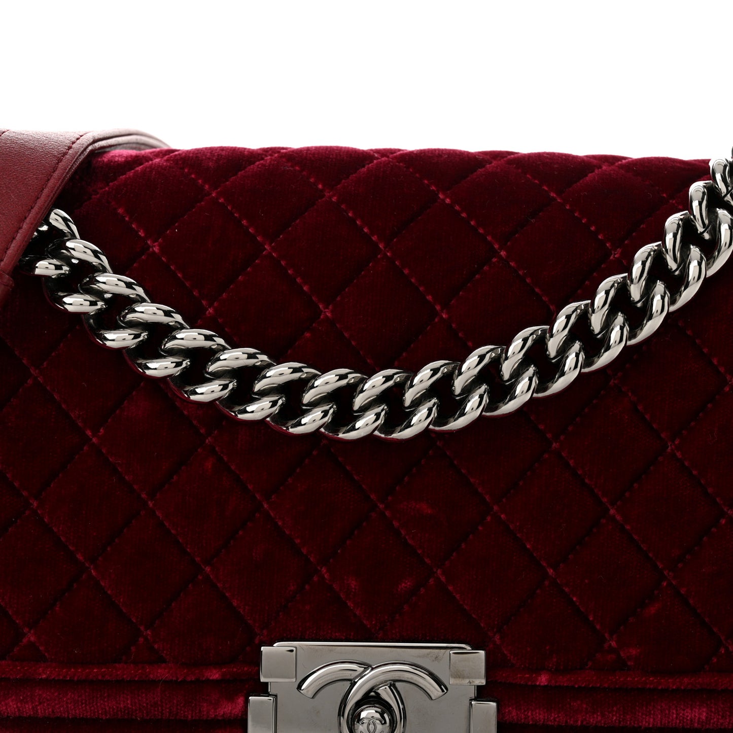 Velvet Quilted Medium Boy Flap Burgundy