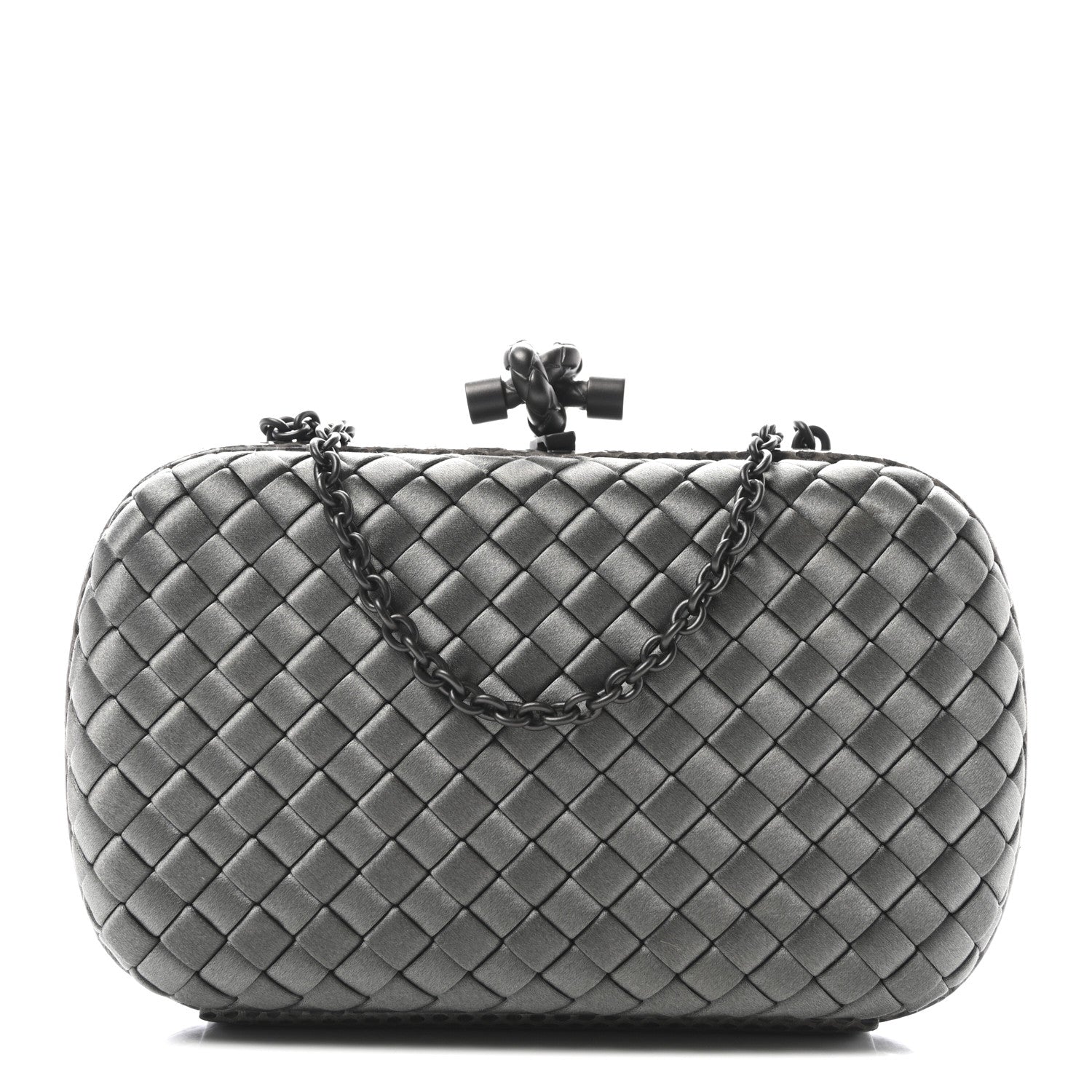 Bottega Veneta Silk Faille Intrecciato Raffia Knot Clutch Argento 1 of 9