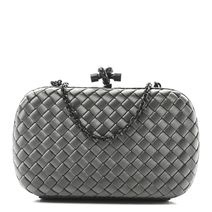 Bottega Veneta Silk Faille Intrecciato Raffia Knot Clutch Argento 1 of 9