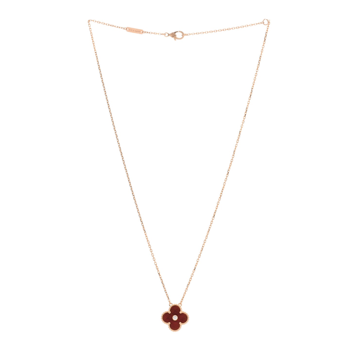 18K Rose Gold Diamond Bulls Eye Vintage Alhambra Pendant Necklace