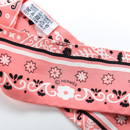 Hermes Silk Peuple Du Vent Bandana Twilly Rose Malabar Black White 4 of 5