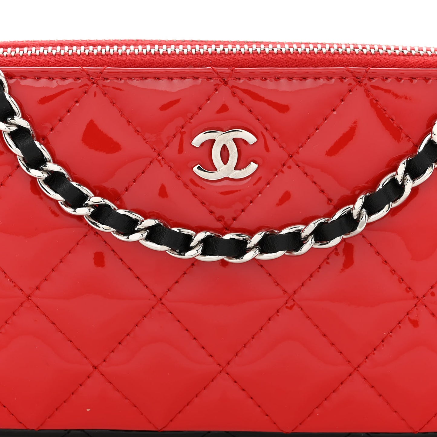 Patent Quilted Small Clutch With Chain Red Black