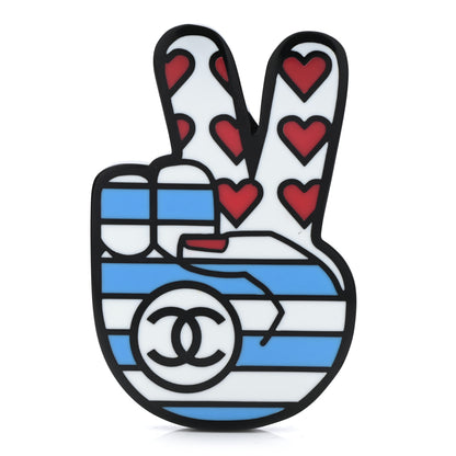 Chanel Resin Peace Sign Emoji Brooch Red White Blue 1 of 6