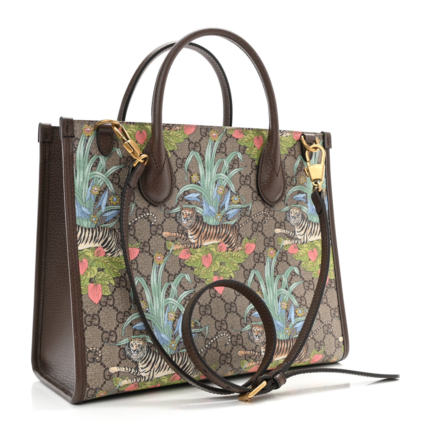 Gucci GG Supreme Monogram Tiger Savanah Textured Dollar Calfskin Small Retro Interlocking G Tote Bag Beige Ebony Multicolor New Acero 3 of 10