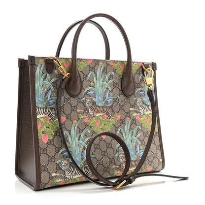 Gucci GG Supreme Monogram Tiger Savanah Textured Dollar Calfskin Small Retro Interlocking G Tote Bag Beige Ebony Multicolor New Acero 3 of 10